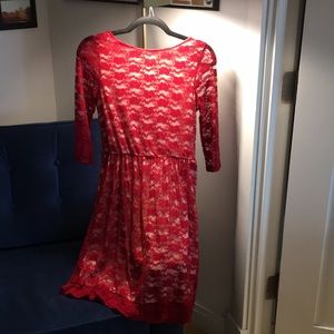 Red lace A-line slip on dress
